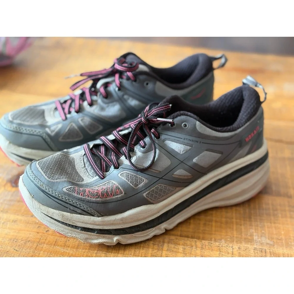 Women's Size 10.5- Hoka Stinson 3 Trail Running! Pink/Gray Comfort Outdoor